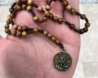 Handcrafted Wood St Michael Chaplet, Novena Rosary