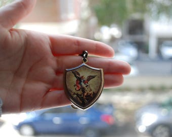 Saint Michael Keychain – Wood & Bronze Car Key Ring, Catholic Gift of Protection