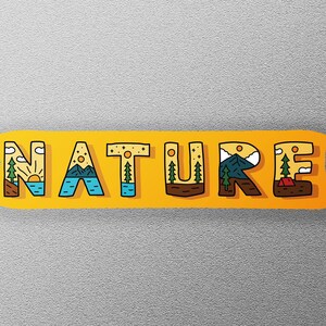 Pegatina de naturaleza, diseño de letras de naturaleza escénica, pegatina de aventura, decoración para amantes de la naturaleza, pegatina para explorar al aire libre