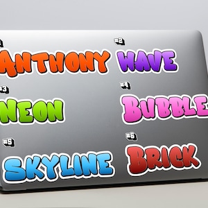 Personalized Graffiti Name Sticker – Urban Spray Text, 90s Neon Style, Custom One-Line Word, Laptop & Water Bottle Gift Idea