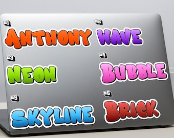 Personalized Graffiti Name Sticker – Urban Spray Text, 90s Neon Style, Custom One-Line Word, Laptop & Water Bottle Gift Idea