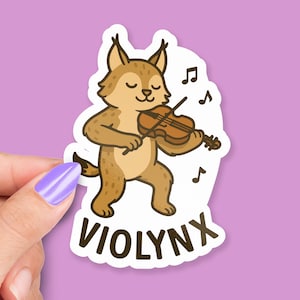 Lynx Violin Sticker, Funny Violynx Animal Music Pun Vinyl Sticker, Laptop Sticker Gift for Violinists, Orchestra Kids & Music Teachers