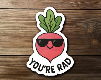 You’re Rad Radish Sticker, Cute Vegetable Pun Vinyl, Funny Food Lover Gift, Plant Sticker, Water Bottle Decal, Laptop Garden Humor