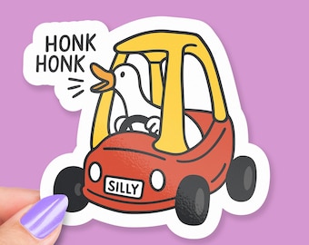 Honk Honk Goose Sticker, Funny Goose in Car Laptop Sticker, Water Bottle Sticker, Silly Animal Pun Gift, Cute Goose Humor