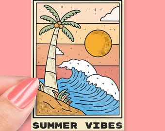 Summer Vibes Palm Tree Sticker, Tropical Beach Sticker, Fun Palm Tree Design, Summer Aesthetic, Beachy Vibes, Vinyl Outdoor Sticker