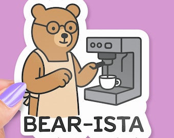 Bearista Barista Aufkleber, niedlicher Kaffeebär-Laptop-Aufkleber Wasserflasche, lustiges Wortspiel Geschenk für Baristas und Kaffeeliebhaber