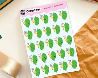 You're a Big Dill Mini Sticker Sheet - 25 Cute Pickle Pun Stickers for Planners, Notes, Lunchboxes, Gifts, and Encouragement. bf and gf gift