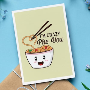 Crazy Pho You バレンタインデー&記念日カード 封筒付き かわいいフォーボウルしゃれカップルギフト 面白いラブカード ロマンチックなギフト crazy for you
