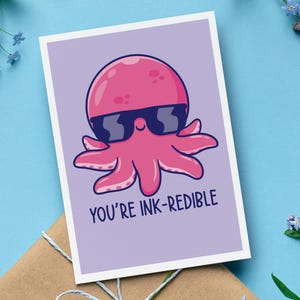 Tarjeta de San Valentín y aniversario con sobre, con texto en inglés "You're Ink", bonito regalo para parejas con un juego de palabras sobre pulpos, divertida tarjeta de amor, regalo romántico