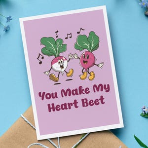 You Make My Heart Beet, Valentijnsdagkaart, biet, cadeau leuk stel, Valentijn woordspeling, woordspeling, jubileumkaart met envelop, hartslag