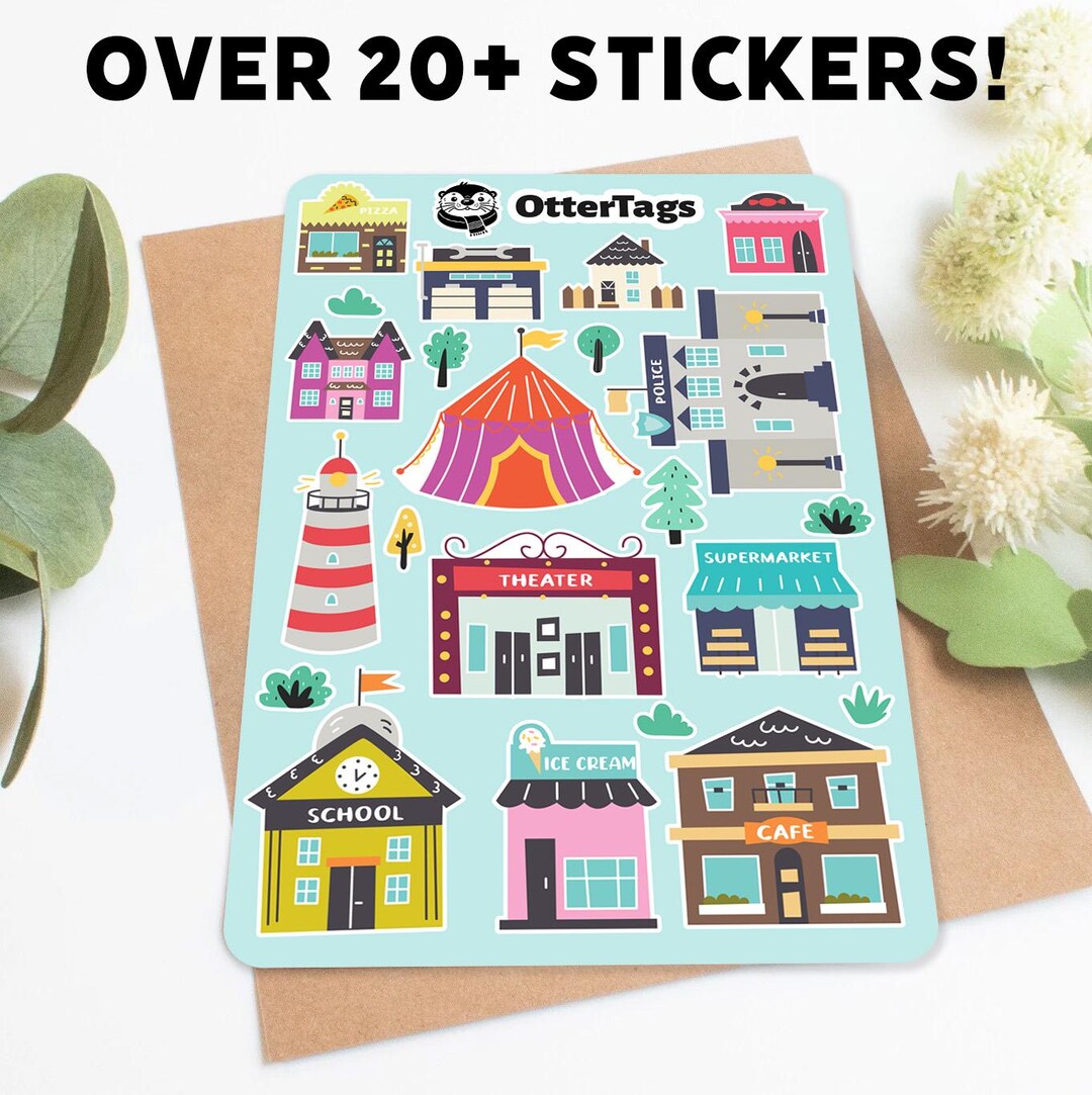 City Building Sticker Sheet for Kids – Lighthouse, Cafe, Ice Cream Shop ...