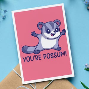 Cartão de Dia dos Namorados You're Possom com envelope, presente fofo de trocadilho com gambá voador, cartão de amor engraçado, presente romântico, amigo, família e colega de trabalho