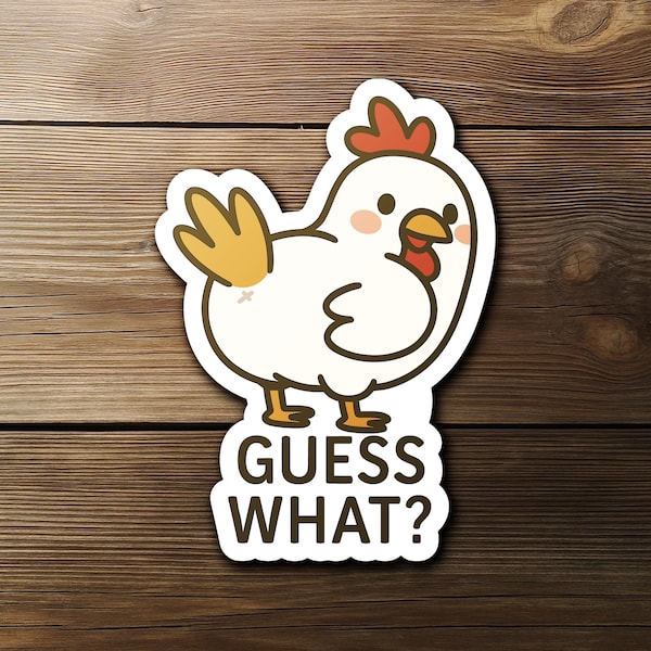 Pegatina de "Adivina qué pollo", juego de palabras divertido con animales, pegatina de chiste sobre traseros, calcomanía atrevida para portátil, regalo para amantes de los pollos, humor de granja, pegatina para botella de agua