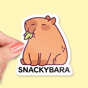 Snackybara Sticker, Cute Capybara Eating, Funny Animal Pun, Capybara Lover Gift, Plant Munching Sticker, Wholesome Meme