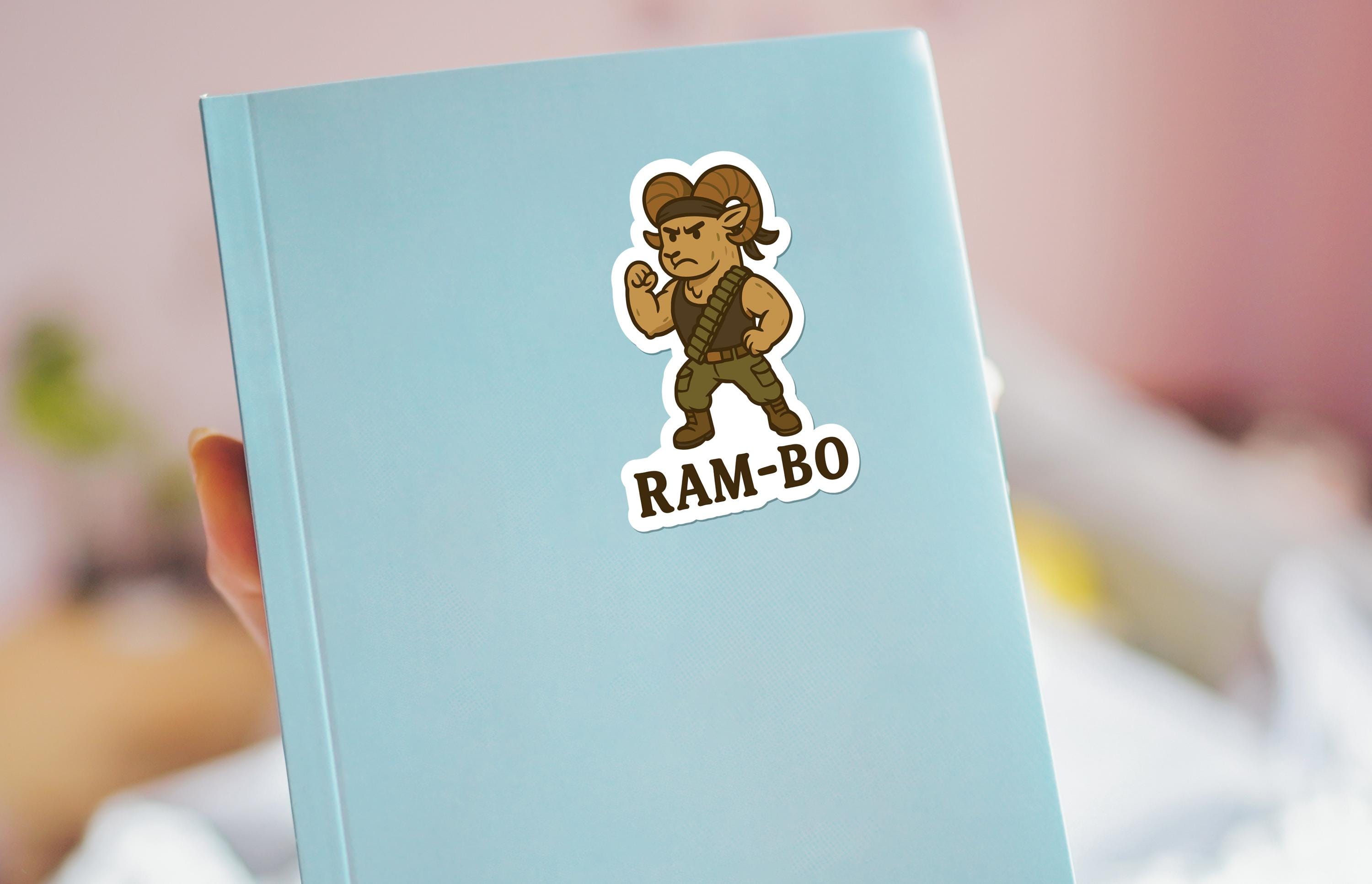 Ram Action Hero Sticker, Funny Ram-bo Vinyl Sticker, Animal Pun Laptop ...
