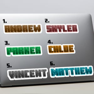 Aangepaste naamsticker pixelblok, gepersonaliseerde waterdichte vinylsticker voor kinderen, naamlabel gamer, kies je kleur, laptop, bidon