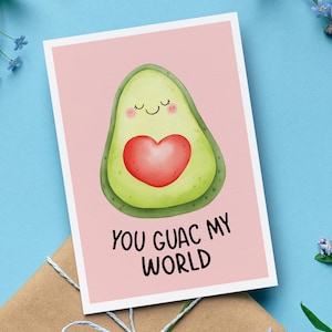 You Guac My World, tarjeta divertida con aguacate, tarjeta de San Valentín, lindo regalo para parejas, juego de palabras para San Valentín, juego de palabras con comida, tarjeta de aniversario con sobre