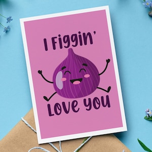 Tarjeta de San Valentín y aniversario con sobre "Te amo", lindo regalo para parejas con juego de palabras con higos, divertida tarjeta de amor, regalo romántico, amante de los higos