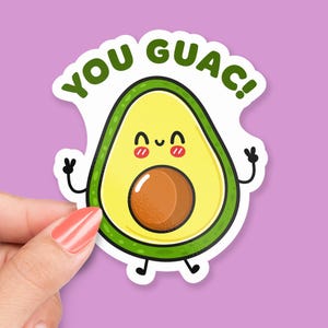 Pegatina &quot;You Guac&quot; (Juego de palabras &quot;You Rock&quot;), Lindo juego de palabras de amor con aguacate, Pegatina divertida de comida, Regalo de San Valentín, Nota de amor, Arte con aguacate de OtterTags
