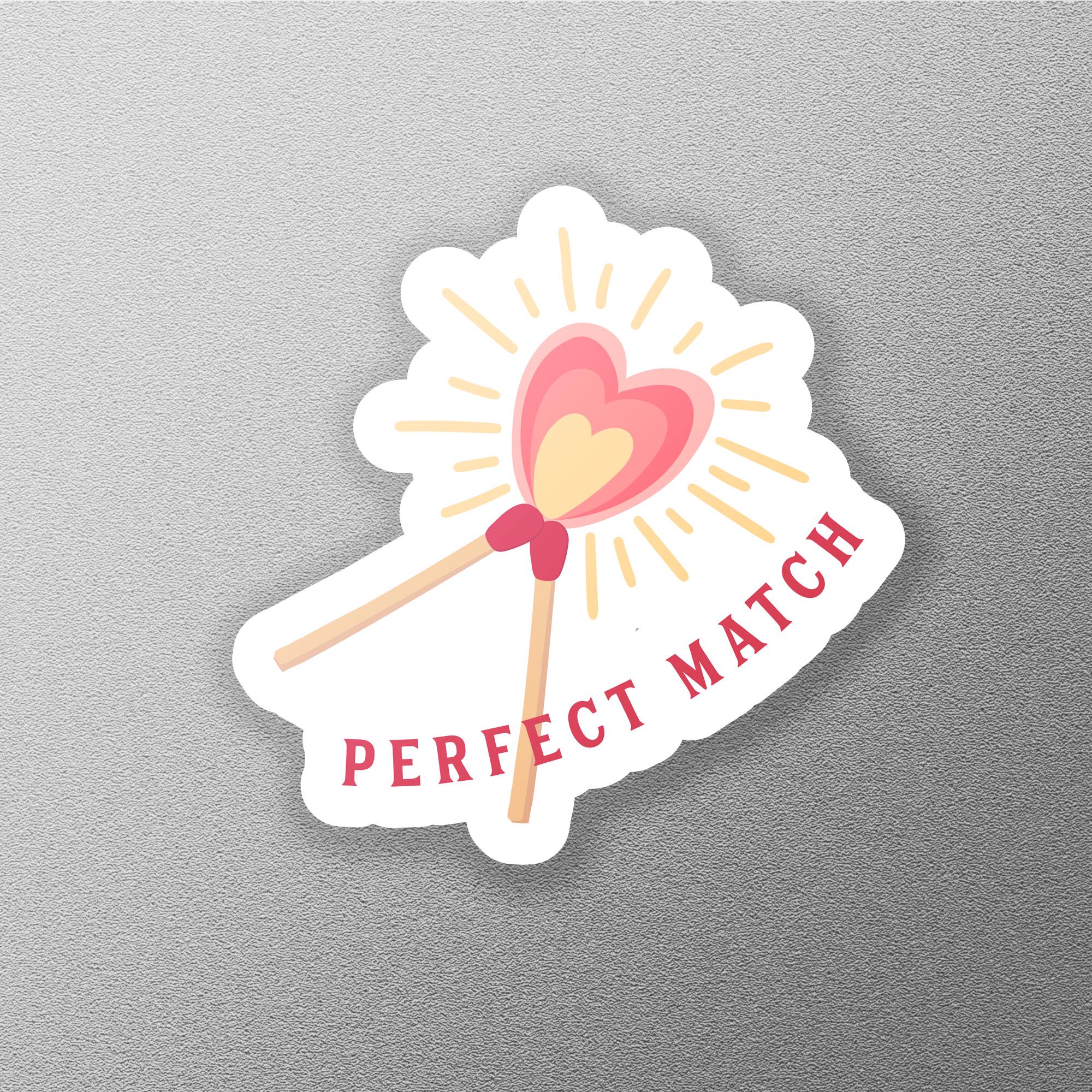 Perfect Match Sticker, Two Matches Forming Heart Flame, Cute Love Pun ...
