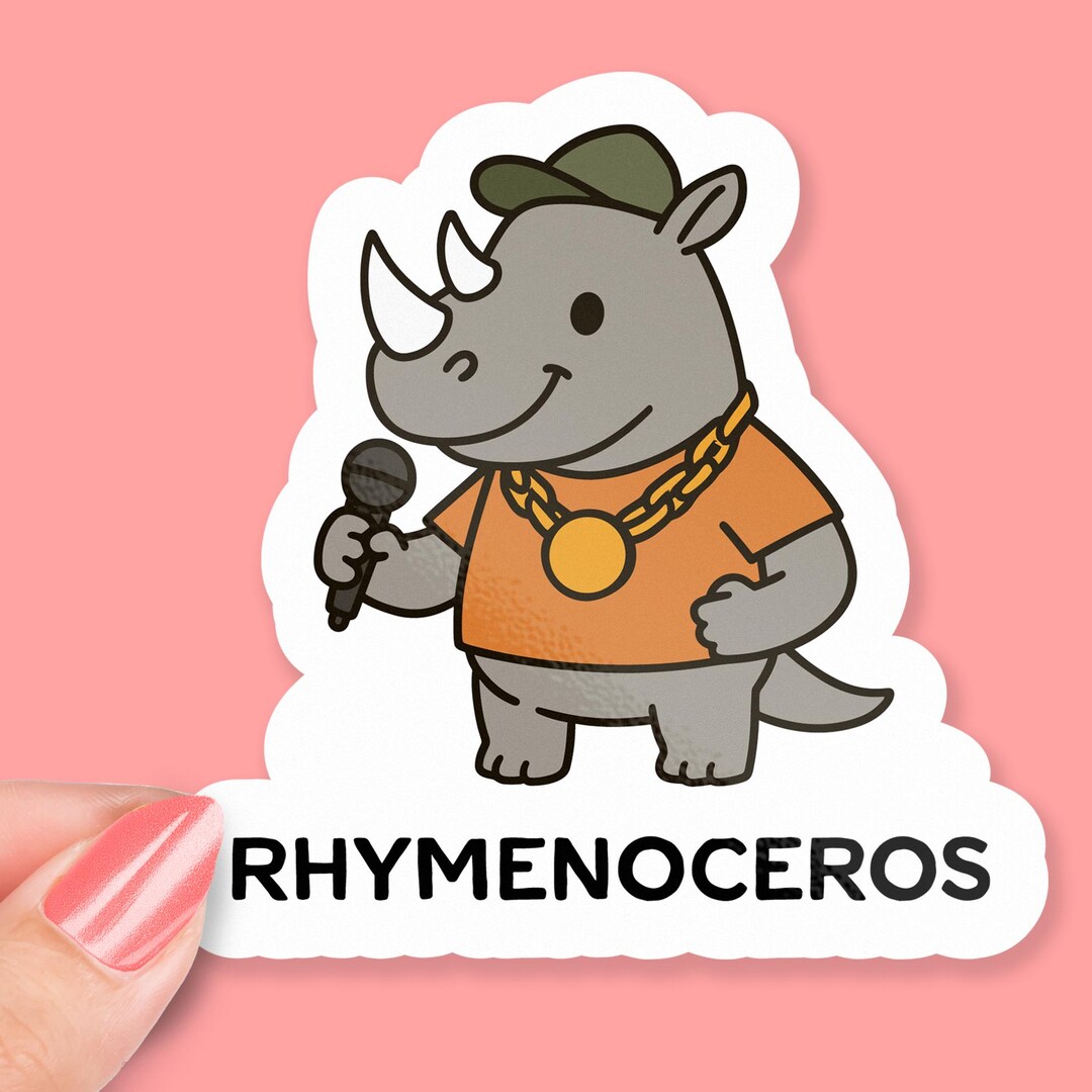 Rhymenoceros Sticker – Funny Rhyming Rhino With Mic, Hip Hop Animal Pun ...