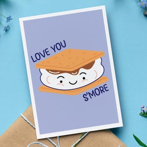 Love You S'more Dia dos Namorados e Cartão de Aniversário com Envelope, Presente de Casais Fofo com Trocadilho S'more, Cartão de Amor Engraçado, Presente Romântico