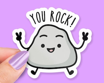 You Rock Sticker, Cute Pebble Design, Positive Vibes, Minimalist Rock, Encouragement Gift, Fun Vinyl Decal