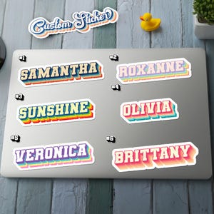 Custom Retro Varsity Name Sticker – Block Letter Personalized Label, Vinyl Name Sticker for Kids, School Supplies, Laptop, Water Bottle