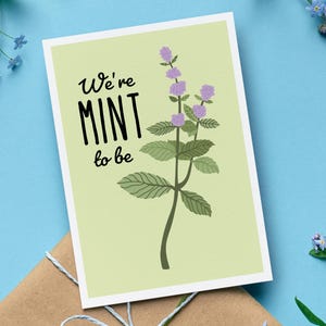 Estamos prontos para ser cartão de dia dos namorados e aniversário com envelope, presente fofo para casais com trocadilho de folha de hortelã, cartão de amor engraçado, presente romântico