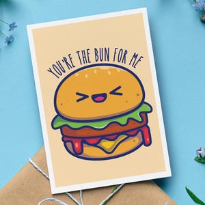 You're the Bun for Me - Biglietto di San Valentino e anniversario con busta, simpatico regalo di coppia con gioco di parole sull'hamburger, divertente biglietto d'amore, regalo romantico