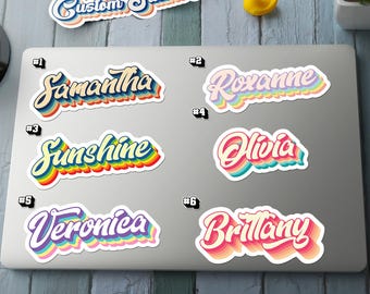 Custom Script Name Sticker, Retro Style Vinyl Name Decal, Bold Cursive Aesthetic Label, Personalized Sticker for Laptop or Water Bottle