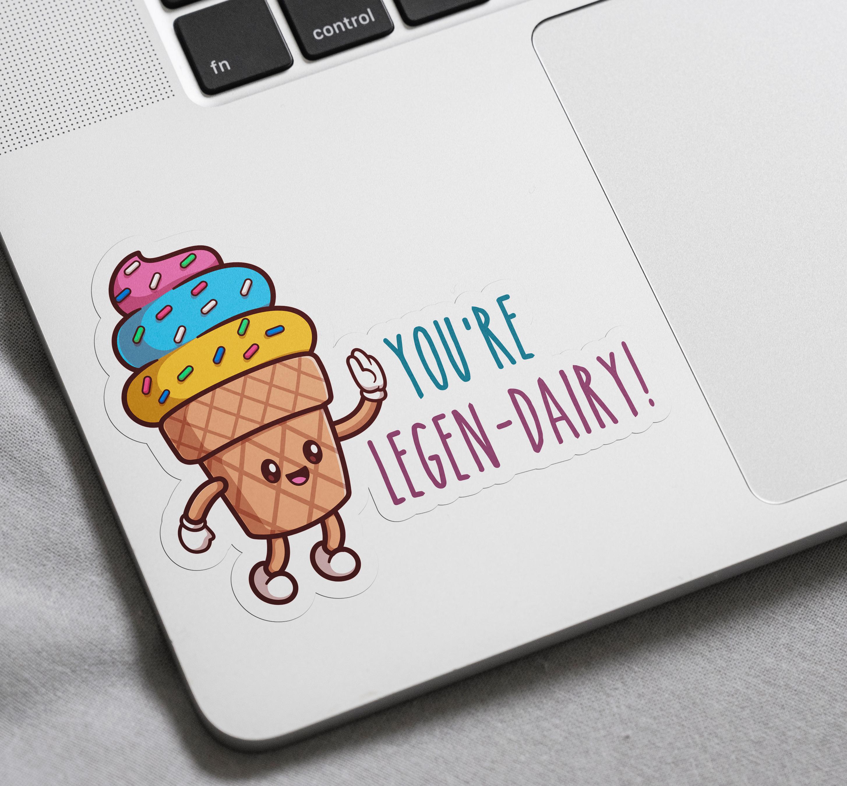 Con Fe Sticker You're Legen-dairy - Cute Ice Cream Cone Sticker, Funny Pun Design ...