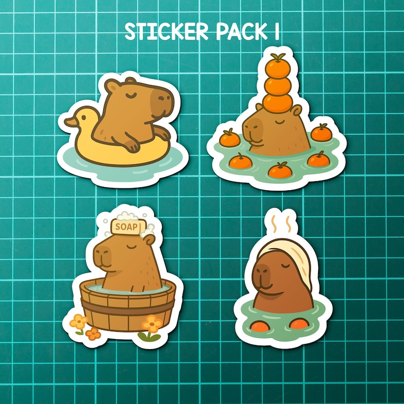 Capybara Sticker Pack – 16 Cute Vinyl Animal Stickers in 2″ & 3″ Sizes ...