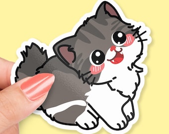 Kawaii Gray Cat Sticker, Cute Cat Sticker, Smiling Cat Sticker, Adorable Cat Decor, Cat Lover Gift, Kawaii Cat Design