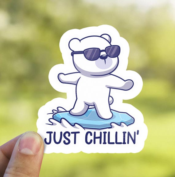 Just Chillin' ステッカー - アイスサーフィンをするシロクマ、チルな
