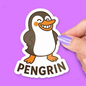 Naklejka z uśmiechniętym pingwinem, zabawna naklejka winylowa z pingwinem, naklejka na laptopa z uroczym żartem o zwierzętach, prezent dla miłośników pingwinów, dzieci i osób lubiących relaks