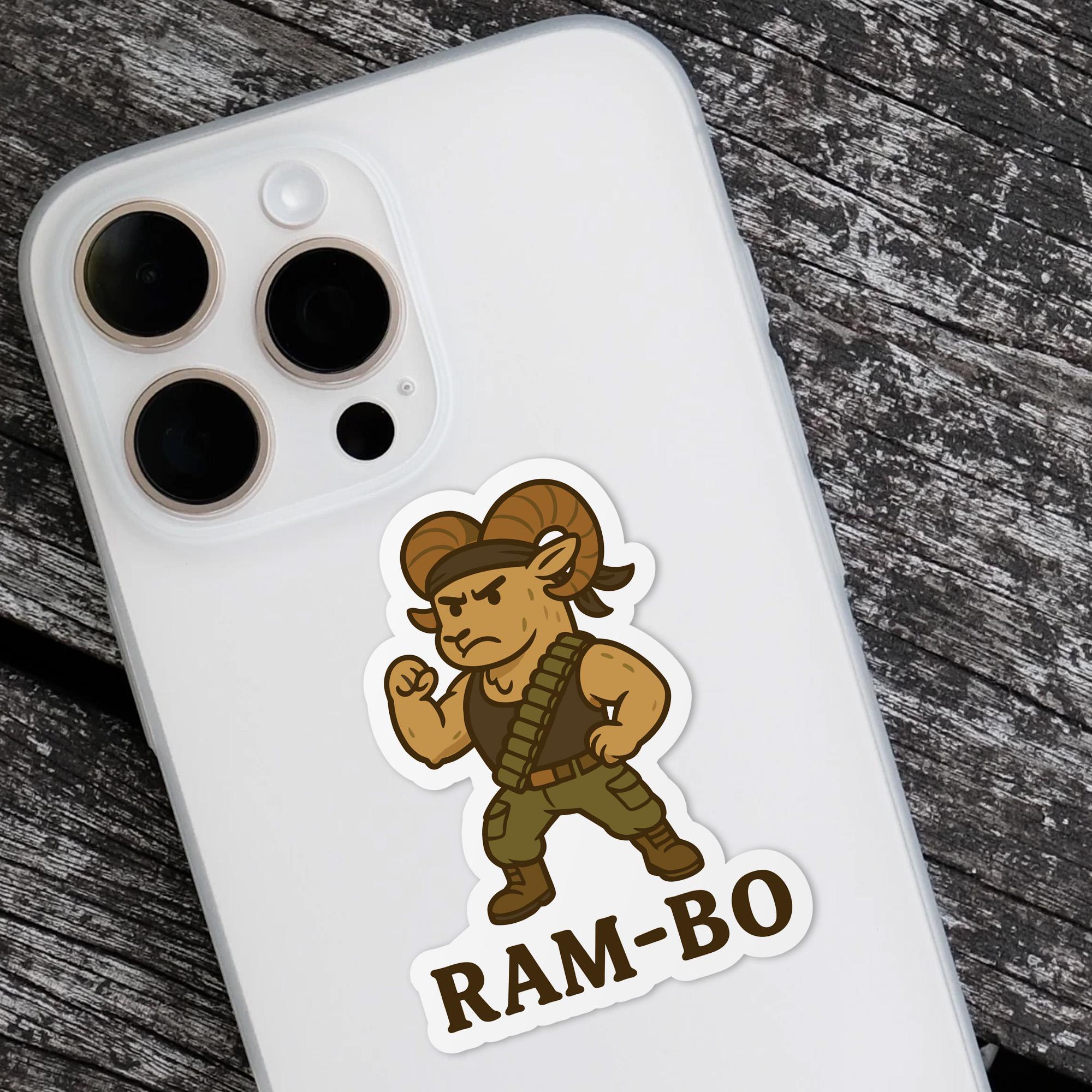 Ram Action Hero Sticker, Funny Ram-bo Vinyl Sticker, Animal Pun Laptop ...