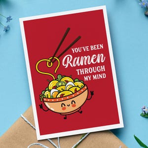 Przejrzałeś Ramen w moim umyśle, walentynkowa i rocznicowa karta z kopertą, słodka miska Ramen, zabawna karta miłosna, romantyczny prezent