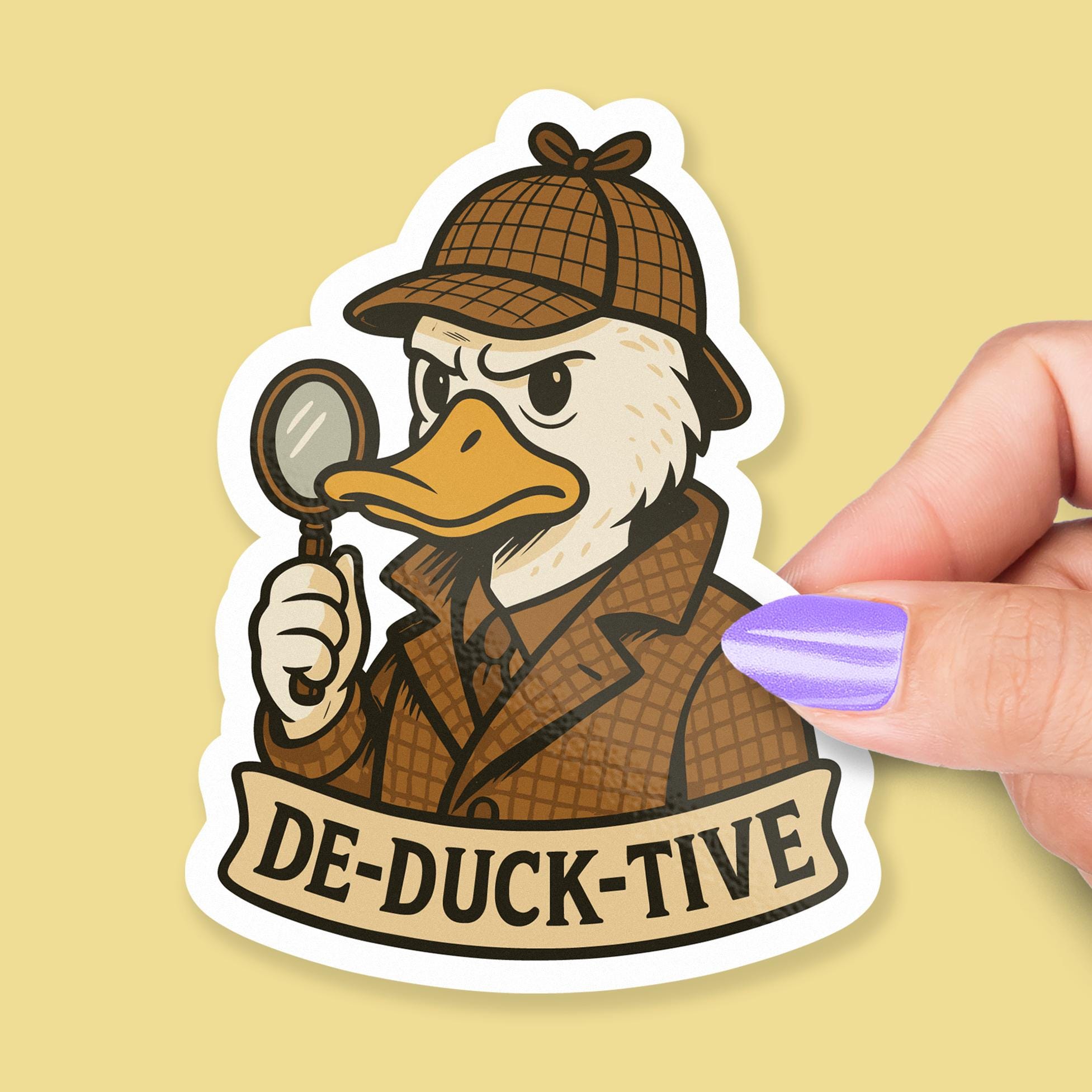 De-duck-tive Detective Sticker, Cute Duck Detective Pun, Funny