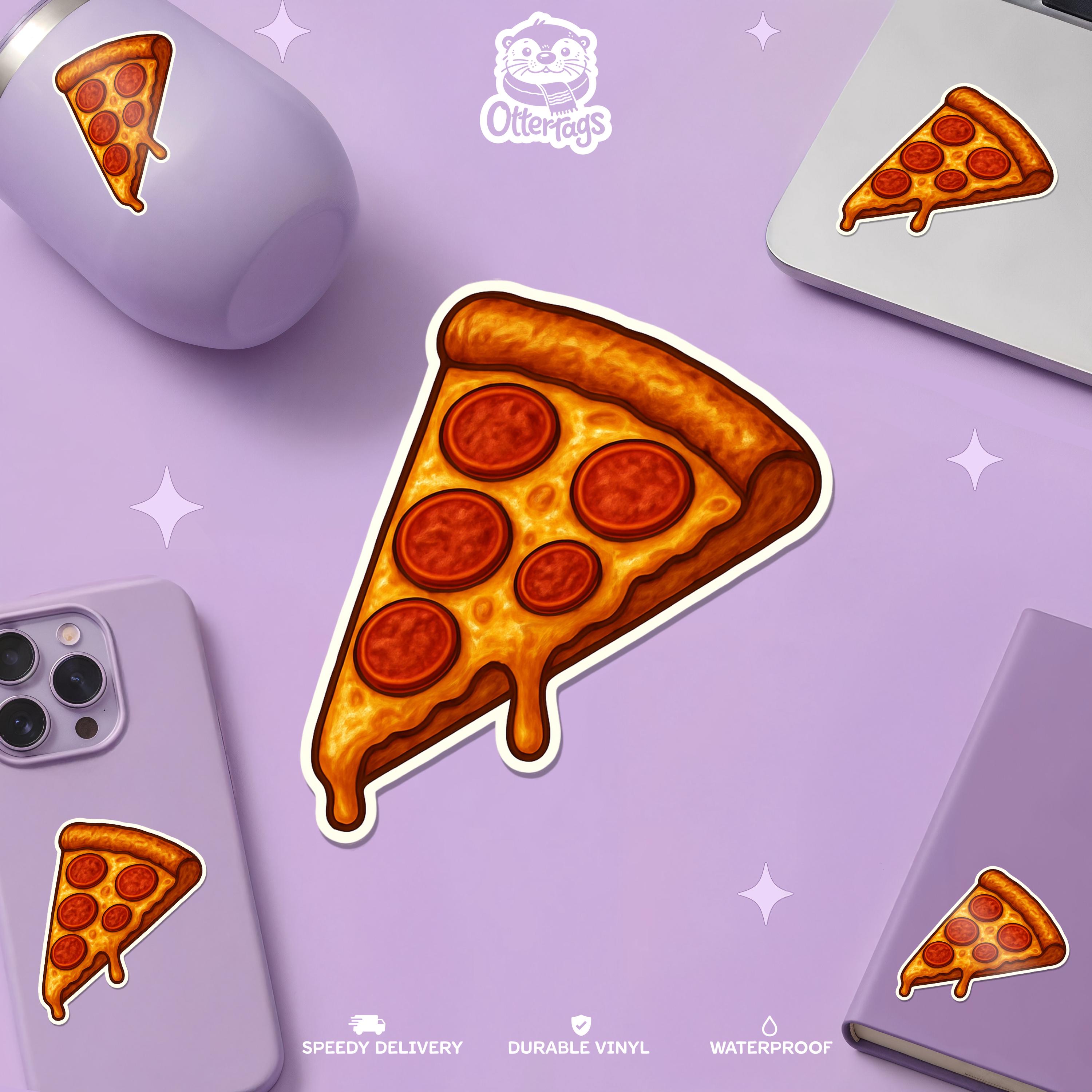 Pepperoni Pizza Slice Waterproof Sticker – Dripping Cheese Food Lover ...