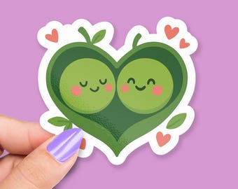 Heart-Shaped Peas in a Pod Sticker, Peas Be Mine, Cute Love Pun Vinyl Sticker for Laptop, Water Bottle, Gift, Weather-Resistant