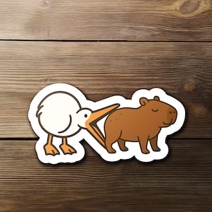 Funny Capybara Sticker with Crane: Cute Kawaii Vinyl Animal Decal for Laptops or Journals