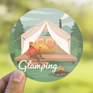 Glamping Sticker, Glamour Camping for Girls, Cute Adventure Sticker, Camping Decor for Her, Outdoor Fun Sticker, Stylish Glamping Design