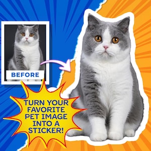 Personalized Cat Sticker from Your Photo, Custom Pet Face Cutout Vinyl Sticker, Gift for Cat Lovers, Waterproof for Laptop, Bottle