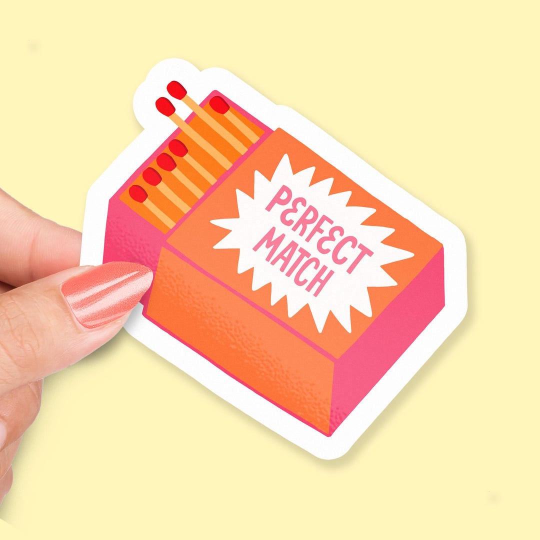 Perfect Match Sticker, Orange and Pink Matchbox Design, Cute Match ...