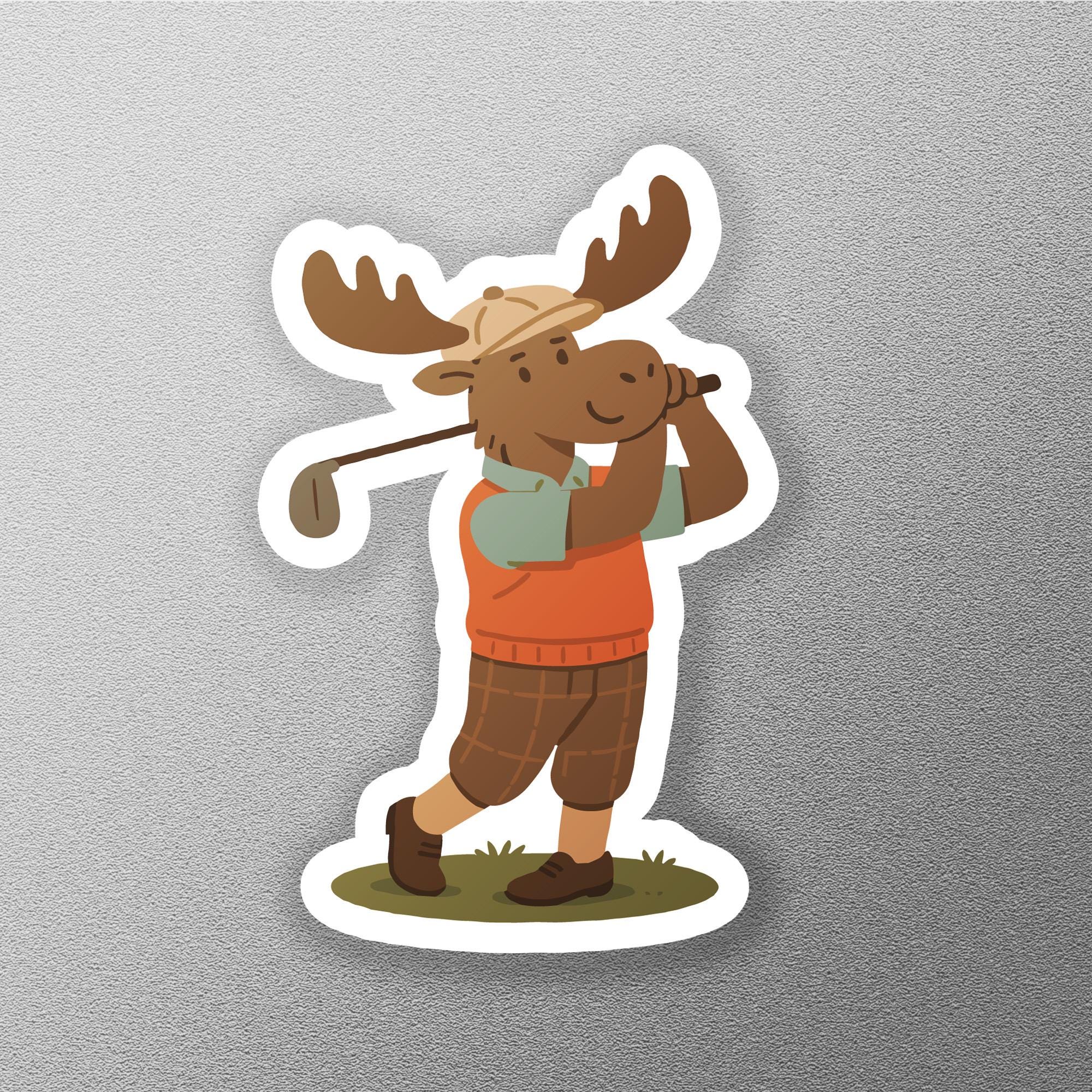 Moose Golfing Sticker, Cute Animal Playing Golf Vinyl Sticker, Funny ...