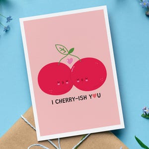 I Cherry-ish You バレンタインデー＆記念日カード（封筒付き）、かわいいチェリーのしゃれカップルギフト、面白いラブカード、ロマンチックなギフト
