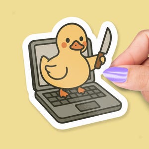Angry Duck with Knife Sticker, Funny Duck Meme on Laptop, Cute Animal Humor Sticker, Work from Home Office Meme, Laptop Sticker