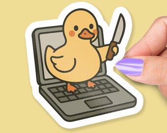 Angry Duck with Knife Sticker, Funny Duck Meme on Laptop, Cute Animal Humor Sticker, Work from Home Office Meme, Laptop Sticker