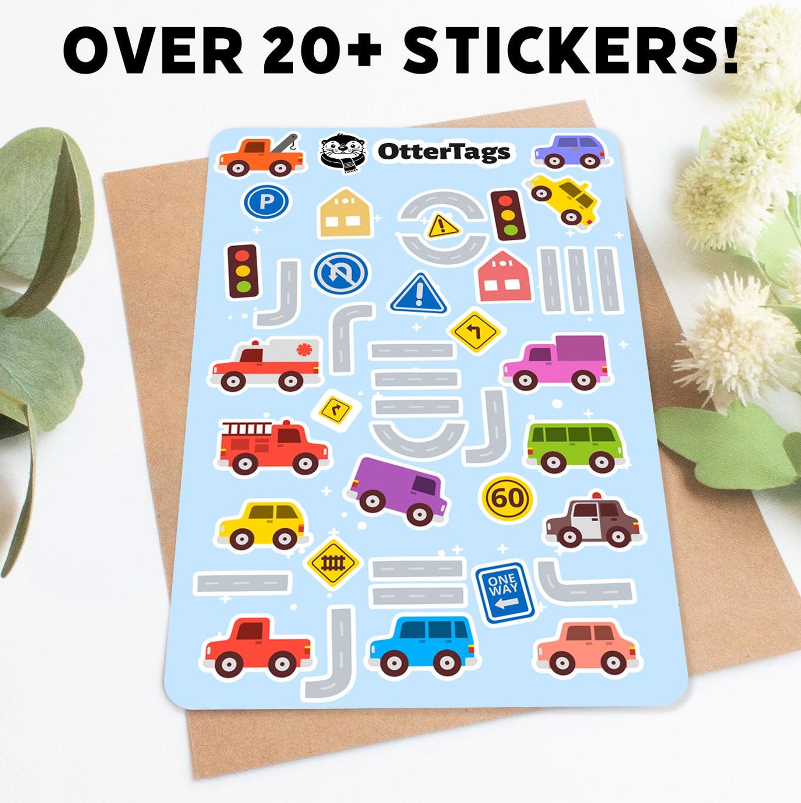 Fun Car and Road Sticker Sheet, Cute Vehicle Stickers, Roads & Signs ...